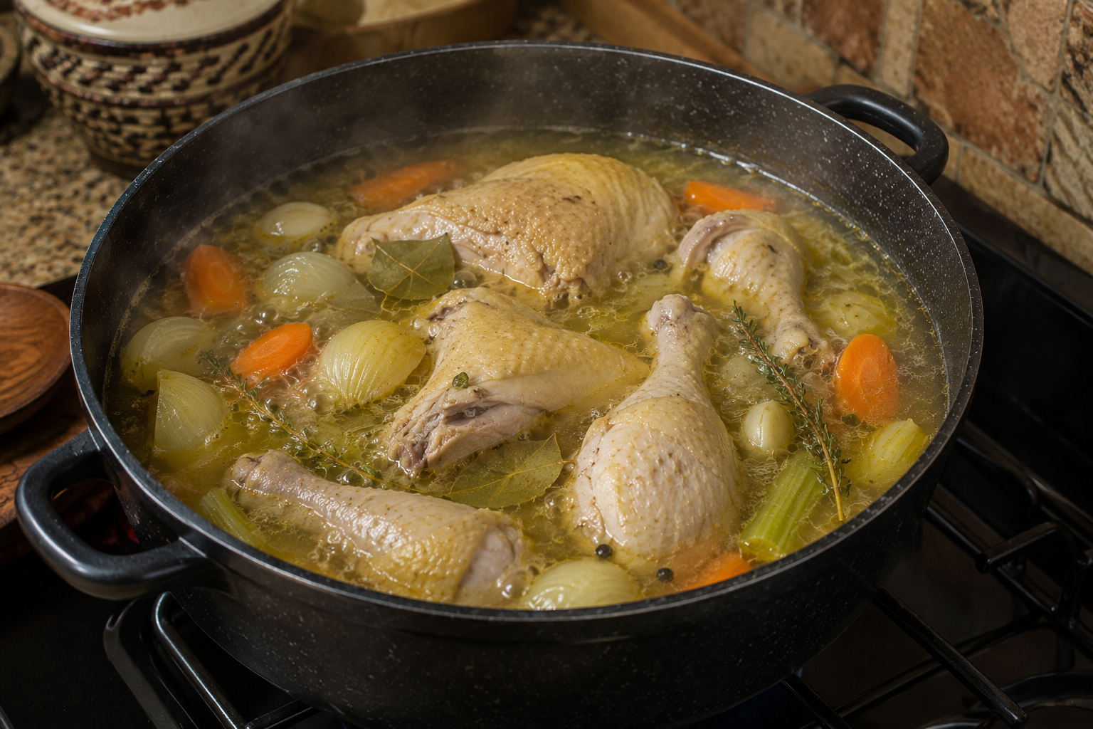 Poulet fermier bouilli